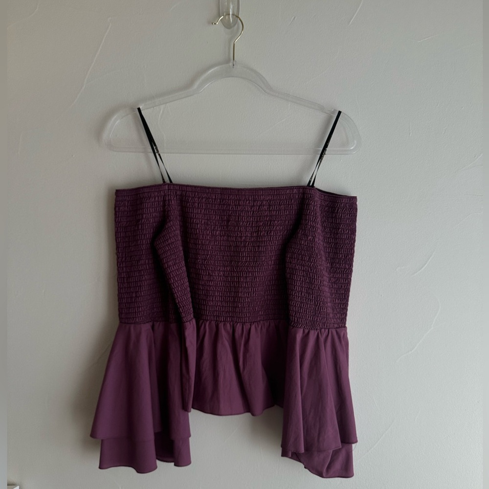 Amanda Uprichard Plum Smocked Off the Shoulder Peplum Top